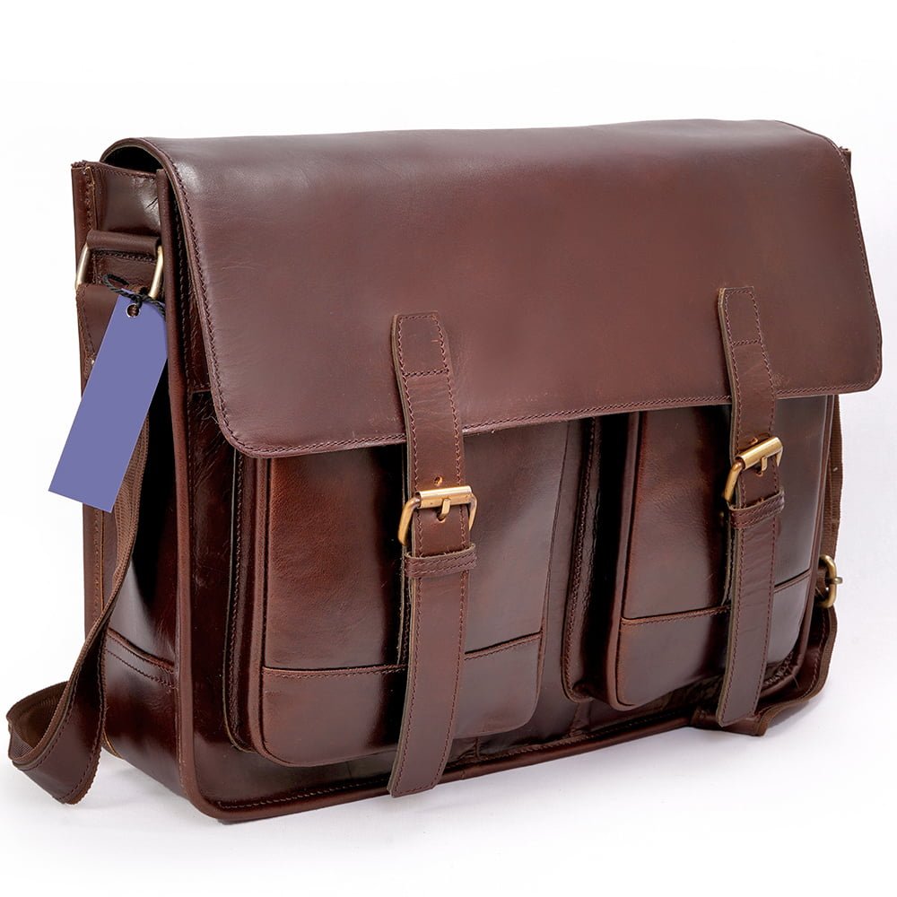 Buffalo Leather Messenger Office Bag with 2 Pockets
