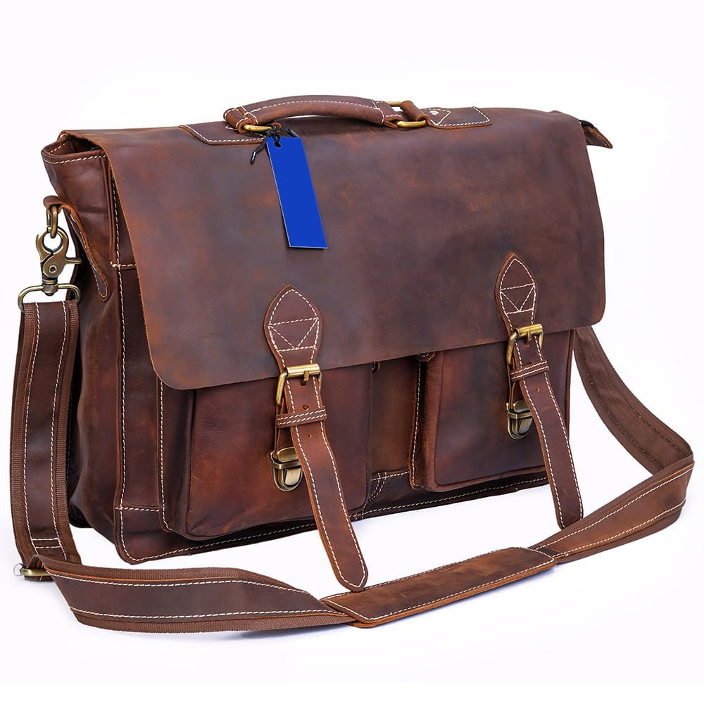 Brown Buffalo Leather Messenger Bag with 2 Pockets