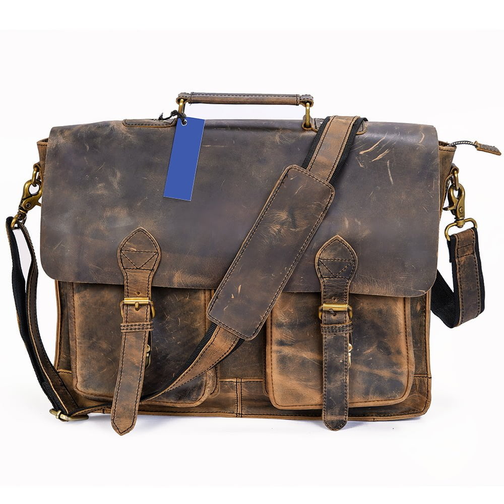 Hunter Buffalo Leather Laptop Messenger Bag with 2 Pockets