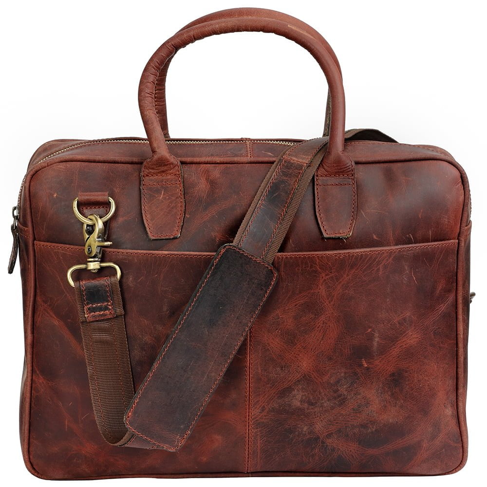 Leather Buffalo Briefcase Bag - Brown Handmade