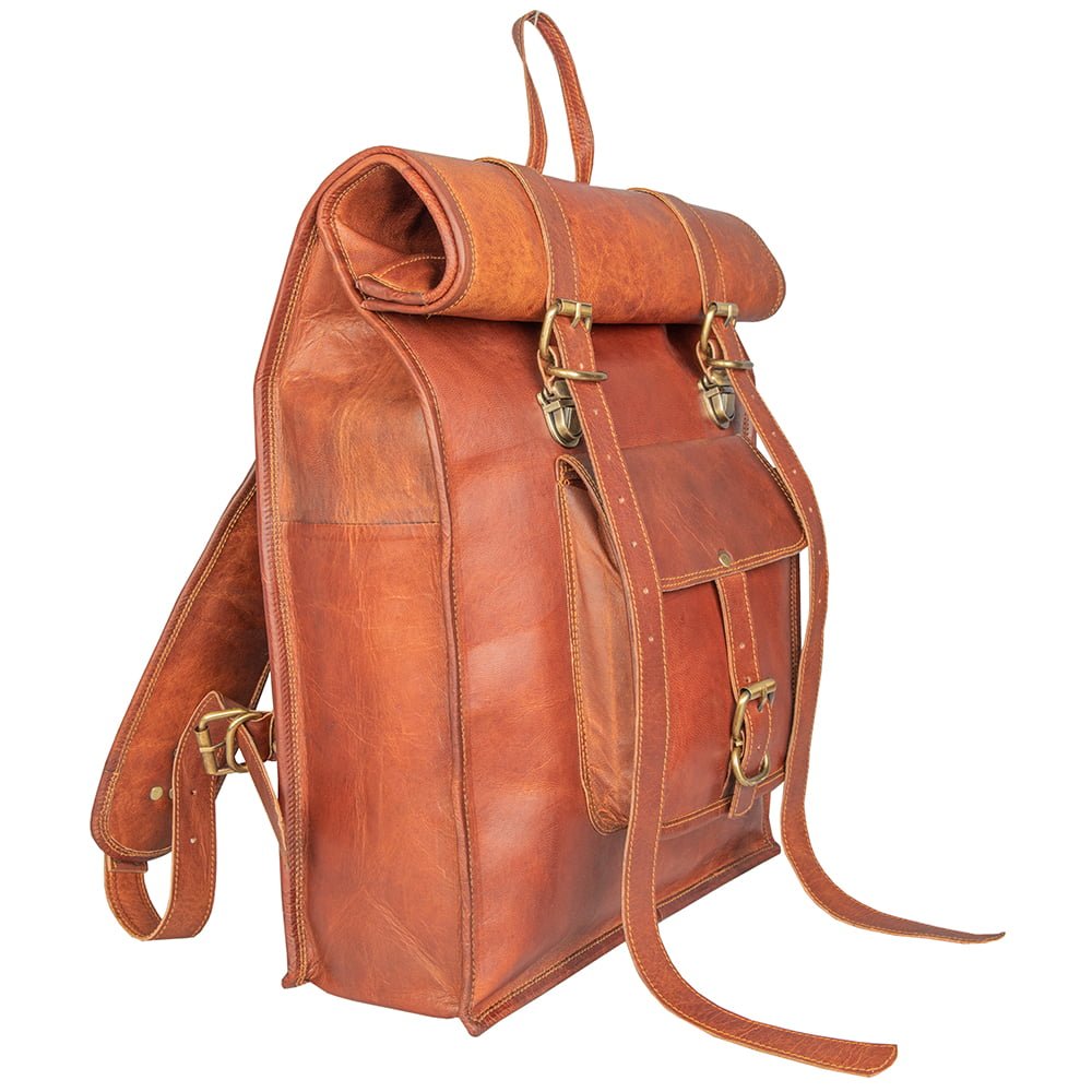 Leather Rolling Top Backpack