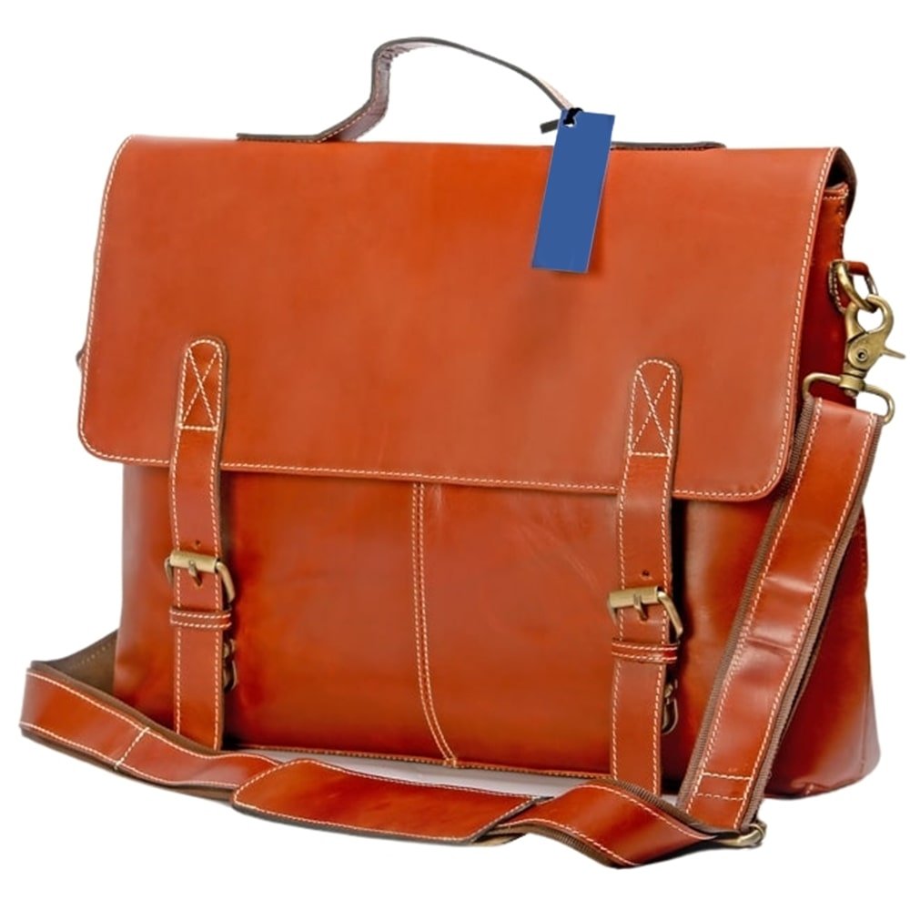 handmade orange buffalo laptop messenger bag 1